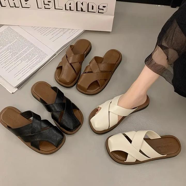 包头拖鞋女2025新款夏季外穿平底单鞋百搭法式一脚蹬凉鞋女一字拖