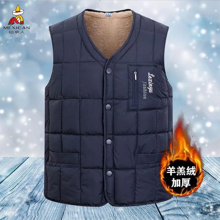稻草人新款秋冬季加绒马甲男士中老年爸爸装加厚棉衣无袖男装大码