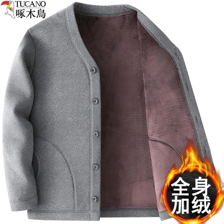 啄木鸟中老年人棉衣男装加绒加厚保暖小棉袄内穿老人外套爸爸冬装