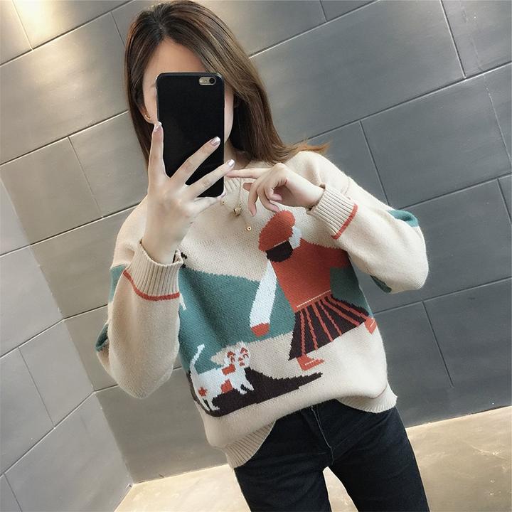 复古经典圆领毛衣女加厚打底针织衫2024秋冬新款毛衫时尚洋气上衣