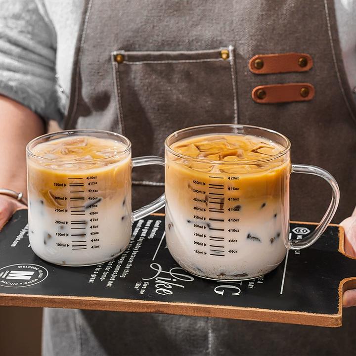 玻璃刻度牛奶杯家用耐高温带盖水杯可微波学生咖啡豆浆杯早餐杯子