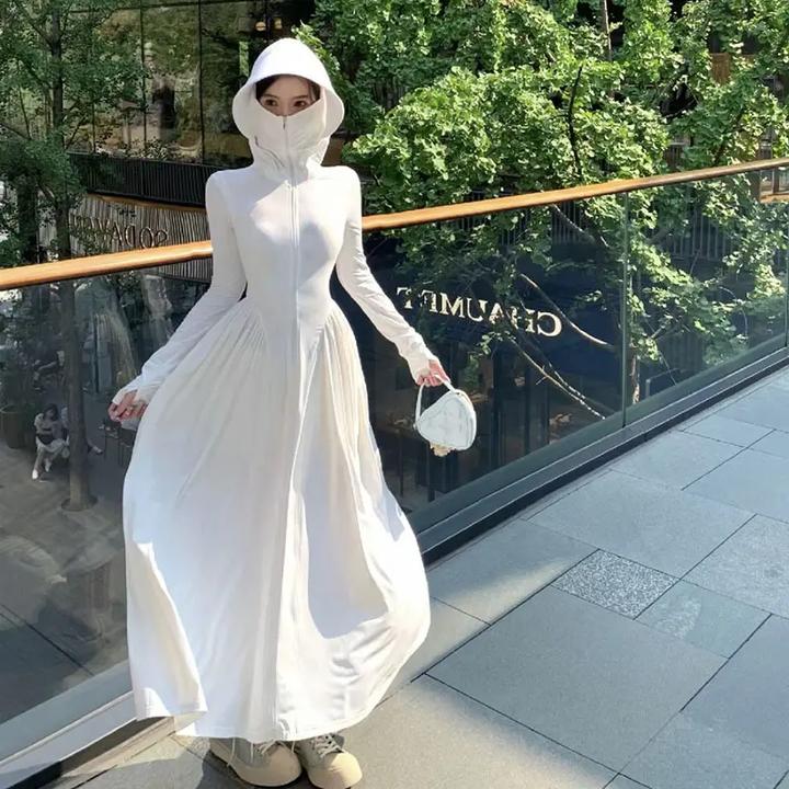 防晒全身紫外线衣女连帽外套长款冰丝修身2025新款夏季收腰网红款