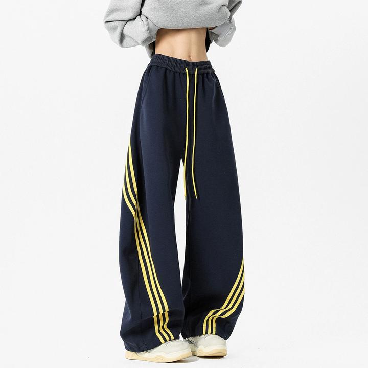 美式高街条纹运动卫裤男潮牌2025新款春季宽松垂感阔腿休闲长裤子