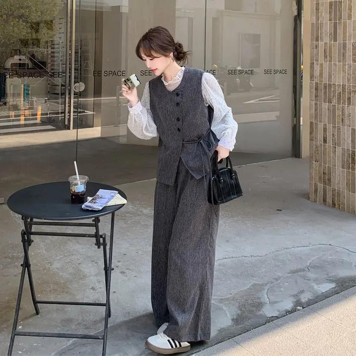 氛围感气质套装裤女2025早春新款时髦百搭复古韩系穿搭显瘦三件套