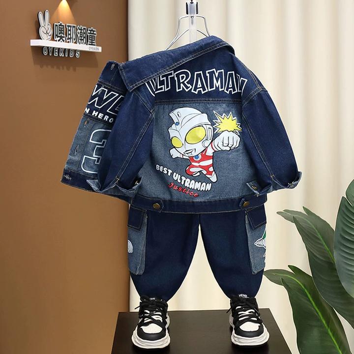 巴拉巴拉奥特曼衣服男童牛仔套装春秋季2025新款痞帅儿童男孩宝宝