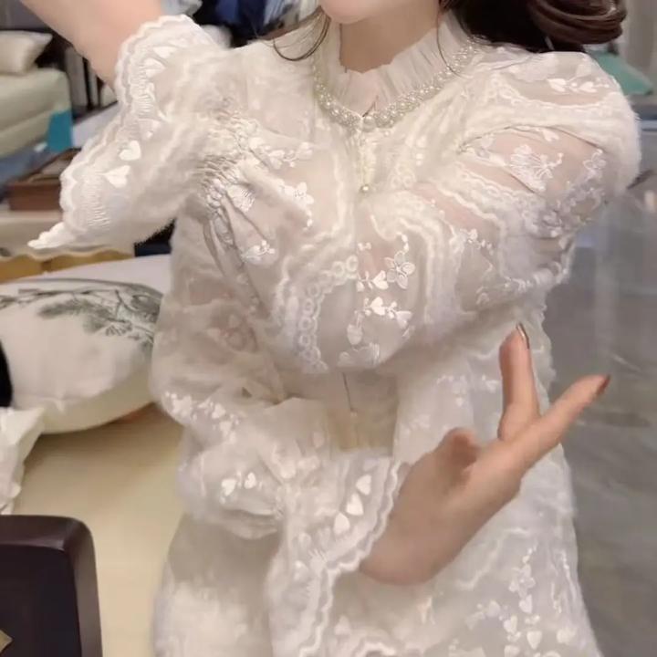 时尚百搭休闲舒适女装小衫重工拼接刺绣提花拼色简约潮流衬衫上衣