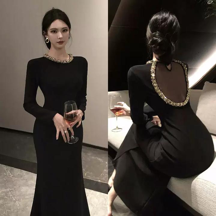 赫本风高端轻奢小众宴会礼服裙名媛御姐风包臀鱼尾连衣裙2024秋冬