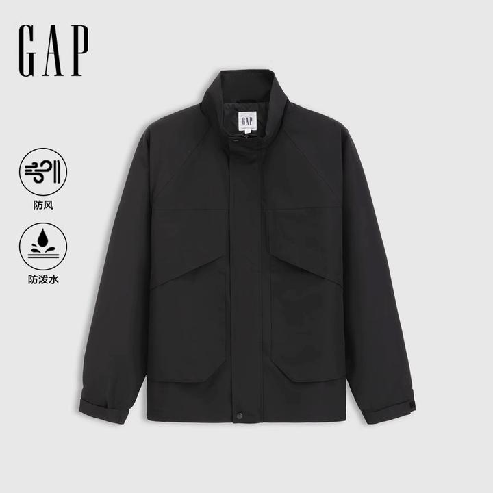 Gap男装2025春季新款防风防泼水logo口袋立领外套工装夹克 722963