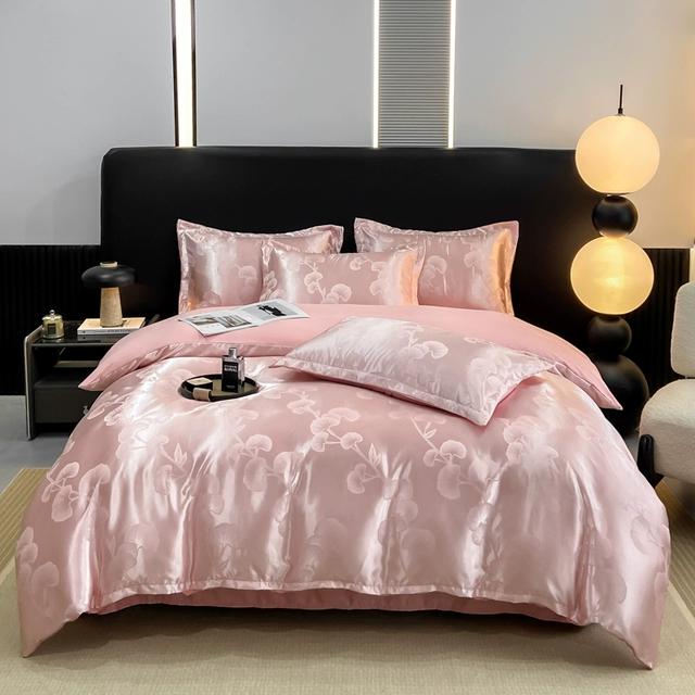 欧式贡缎提花四件套轻奢床单被套单人双人被罩婚庆床上用品三件套