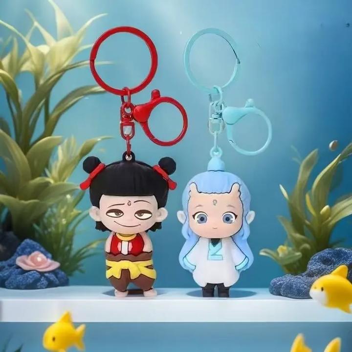 2025网红爆款魔童哪吒与敖丙闹海表情可爱钥匙扣挂件按压周边摆件