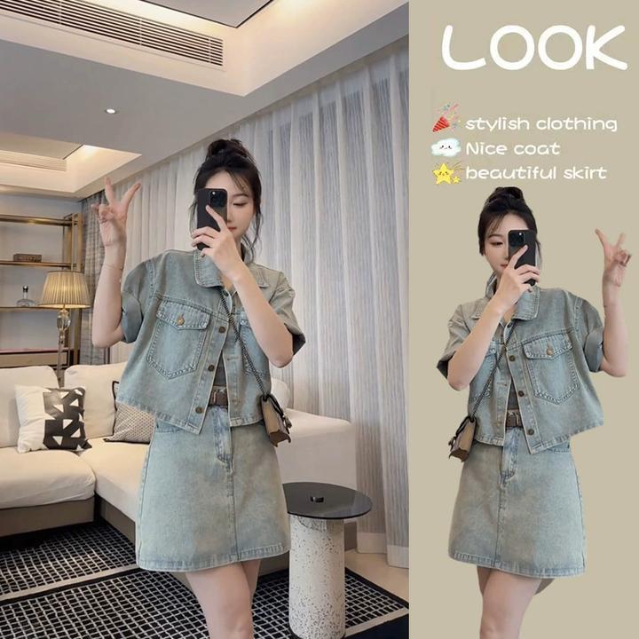 小个子高级感时尚牛仔套装2025新款夏装搭配一整套今年流行女装春