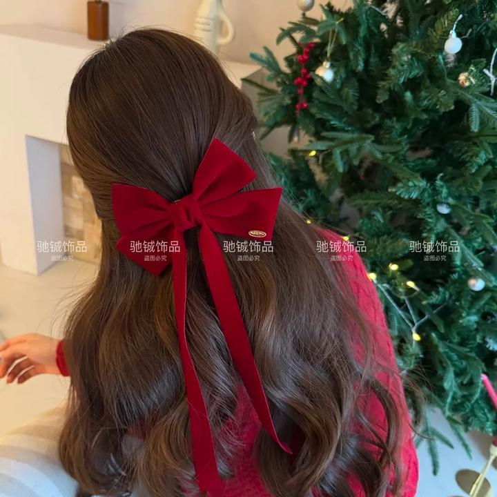 甜心公主~新年红丝绒蝴蝶结鸭嘴夹氛围感甜美减龄少女简约发饰