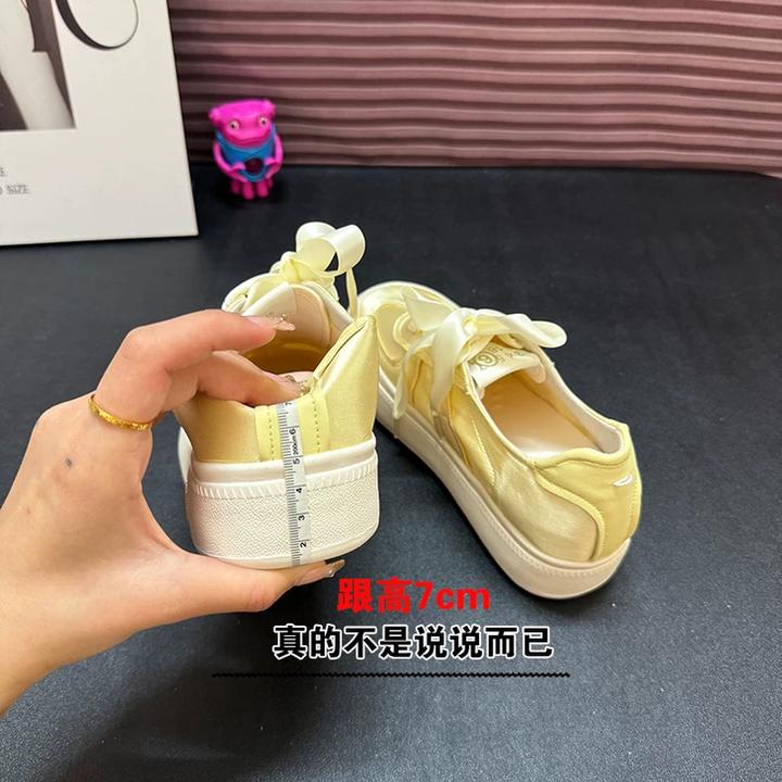 羊皮版~小个子内增高7cm百搭小白春秋小码绸缎面板美式鞋子