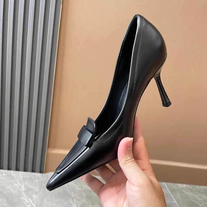 牛皮明星同款2025早秋高跟鞋女小众复古名媛棕色尖斩男浅口单鞋