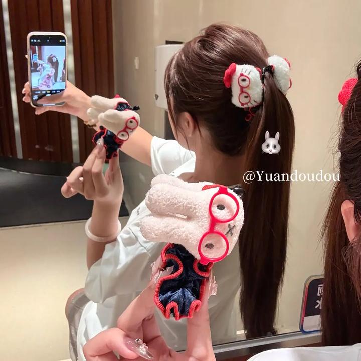 可爱牛仔眼镜米菲兔巨显发量多香蕉夹后脑勺盘发百搭少女发饰