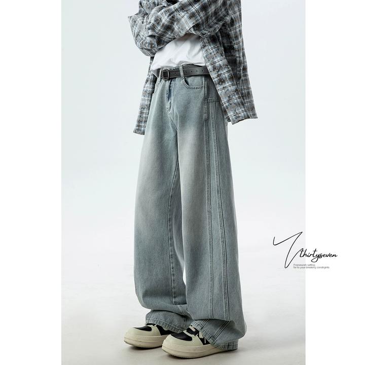 V37 水洗校园风裤子男2025春秋季新款美式cleanfit百搭阔腿牛仔裤