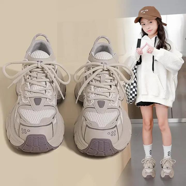 儿童运动鞋女童透气休闲跑步鞋子2025春秋新款女孩韩系网面老爹鞋