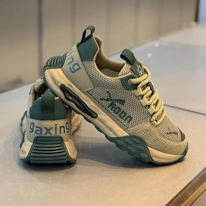 时尚休闲鞋男2025年秋季新款低帮系带软底阿甘鞋网面透气轻便男鞋