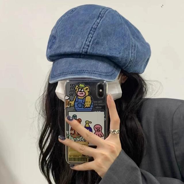 牛仔薄风小港款帽围夏季风贝雷帽大头帽子酷显八角复古画家甜女脸