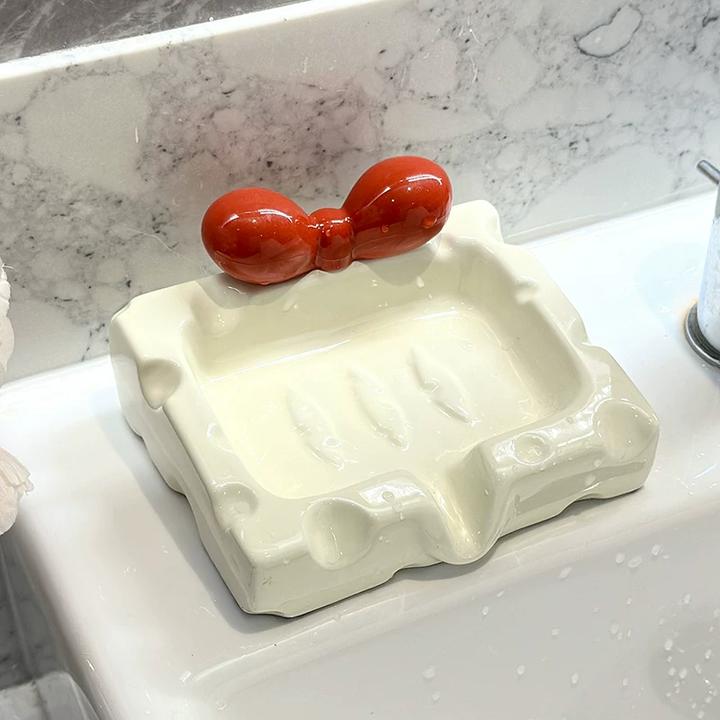 肥皂盒沥水家用置物架洗手洗漱台台面陶瓷高颜值可爱浴室香皂盒子