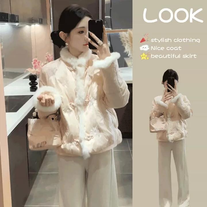 新中式气质国风保暖加厚外套女装2024冬季新款时髦宽松小个子上衣