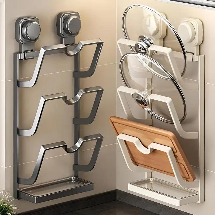 旋转吸盘锅盖架轻奢家用创意免打孔收纳锅盖架砧板沥水架子多功能