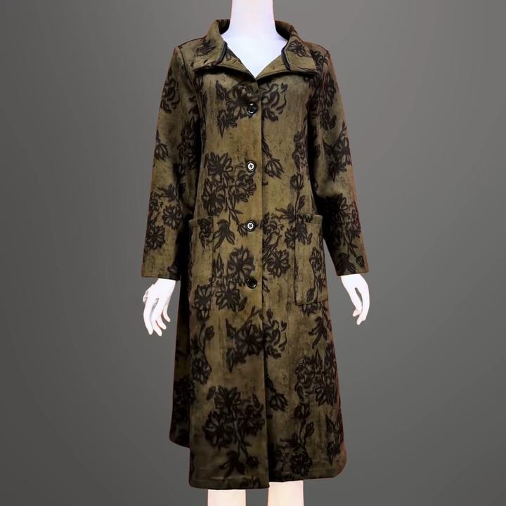 90100中老年妈妈秋新款洋气中长款直筒风衣时尚翻领提花气质外套