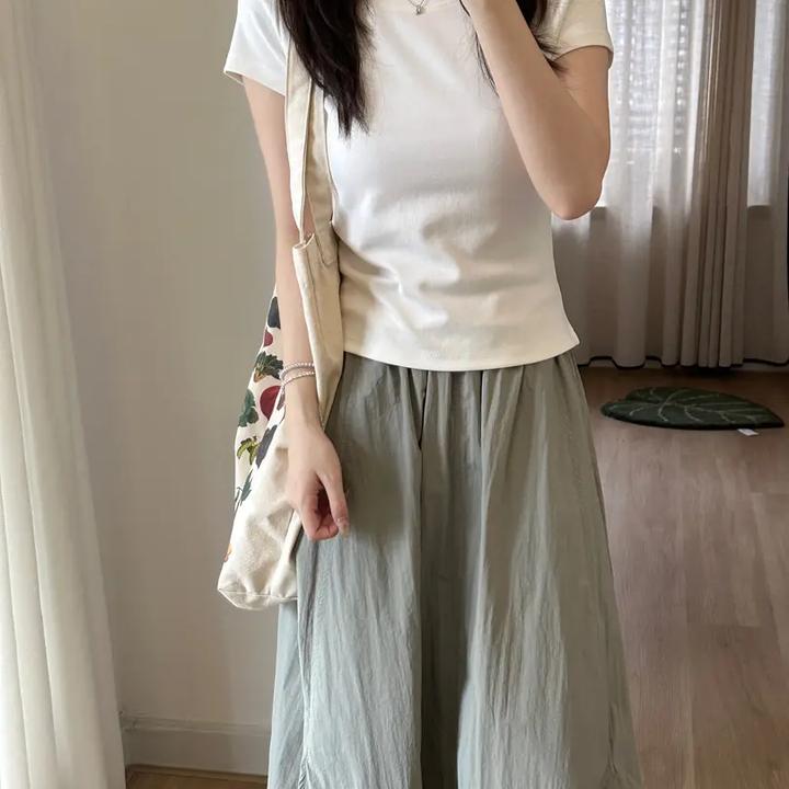 圆领正肩自制修身纯色短袖质感超好打底T恤女百搭上新夏季上衣