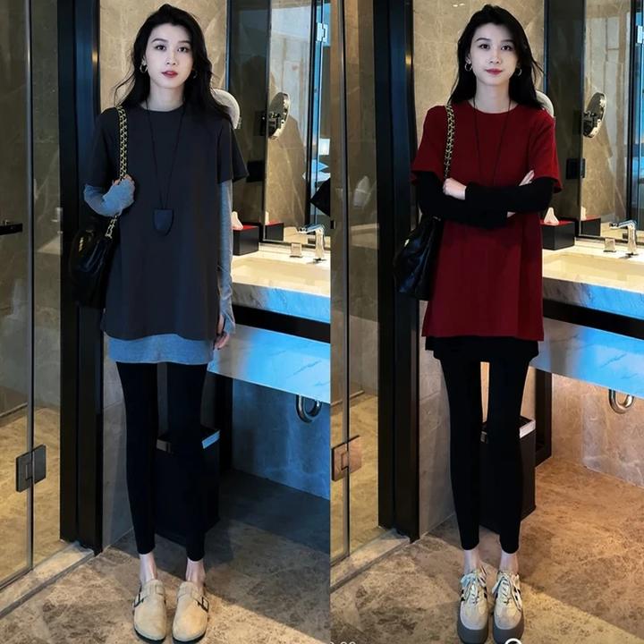 休闲运动套装女春季新款洋气显瘦中长款打底衫T恤衫打底裤三件套