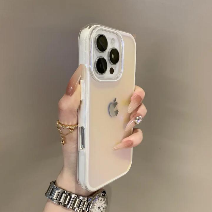 高级渐变撞色镭射适用苹果16promax手机壳15防摔14新款13防摔12硬