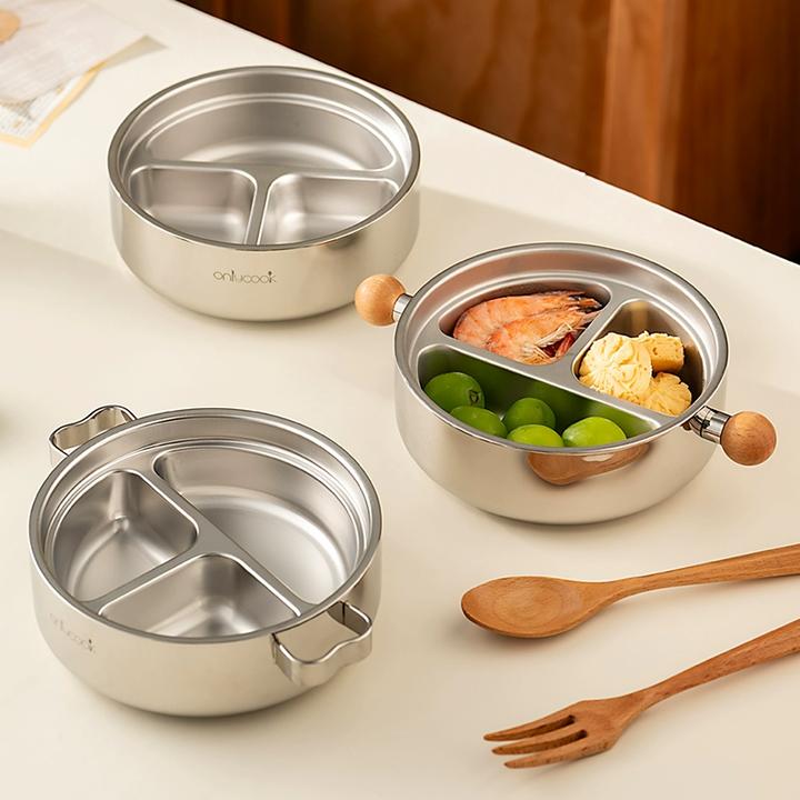 onlycook儿童餐盘316L不锈钢吃饭碗分格碗食品级防烫宝宝餐具盘子