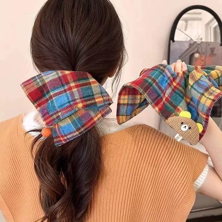高弹力绒我心彩色复古小熊方巾大肠发圈头绳女2025新款绒扎头发时