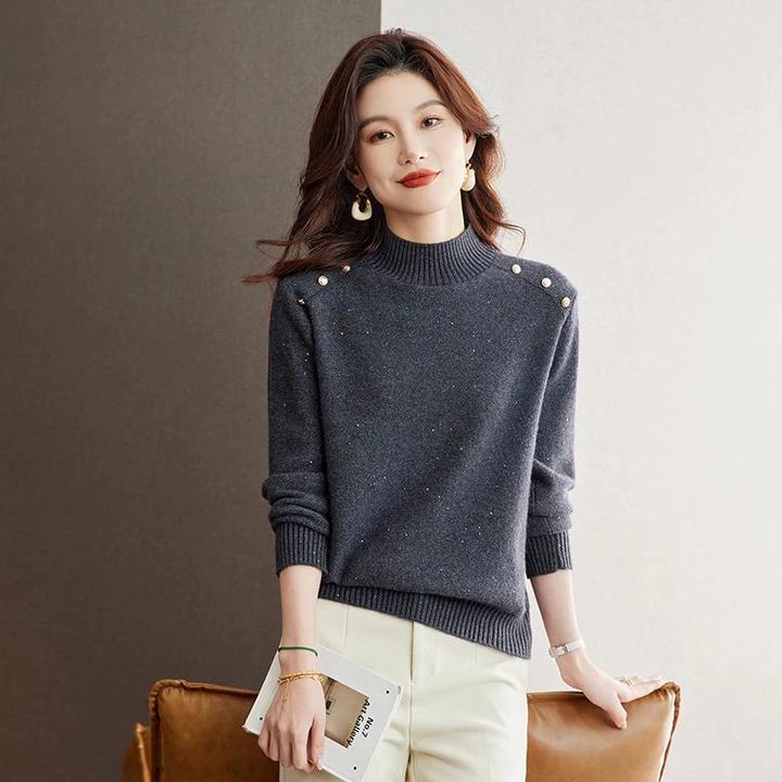 针织毛衣女款2025新款灰色高级感半高领打底衫秋冬内搭可外穿上衣