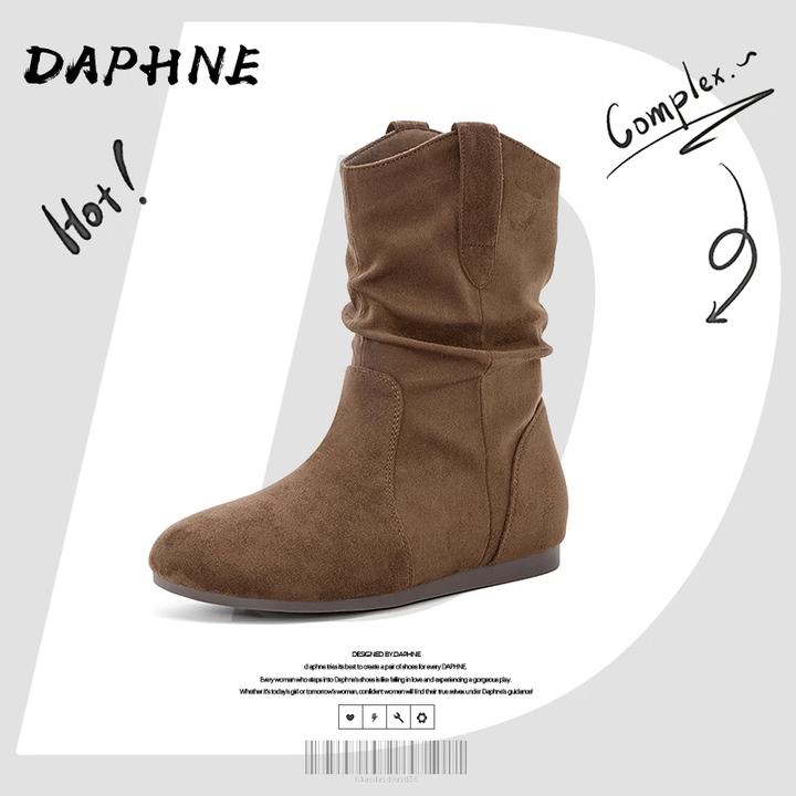 达芙妮网红胖mm堆堆靴2025秋冬爆款复古短靴慵懒风圆头西部马丁靴