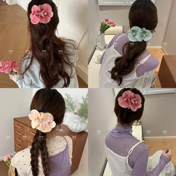 早春欧若风～新款彩色蝴蝶兰甜美花朵仙气侧边夹一字鸭嘴夹发夹