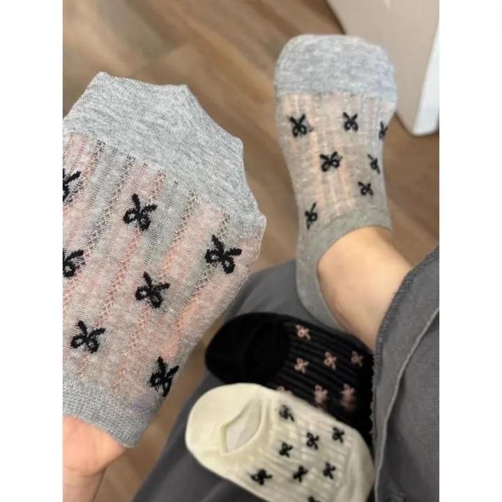 ins潮袜女船袜春夏薄款透气浅口蝴蝶结隐形袜可爱日系女短袜E575