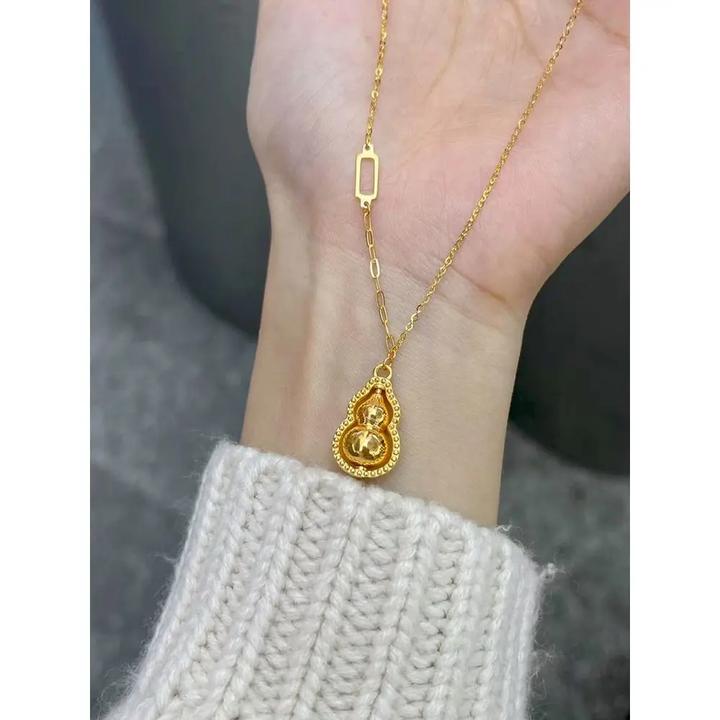 铜合金项链 金色葫芦项链女新款福禄轻奢小众时尚复古古法颈链款