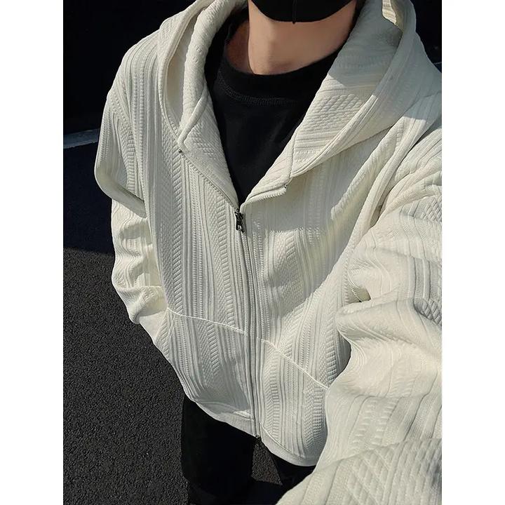 双拉链麦穗提花重磅开衫卫衣男春秋美式复古潮牌慵懒宽松连帽外套