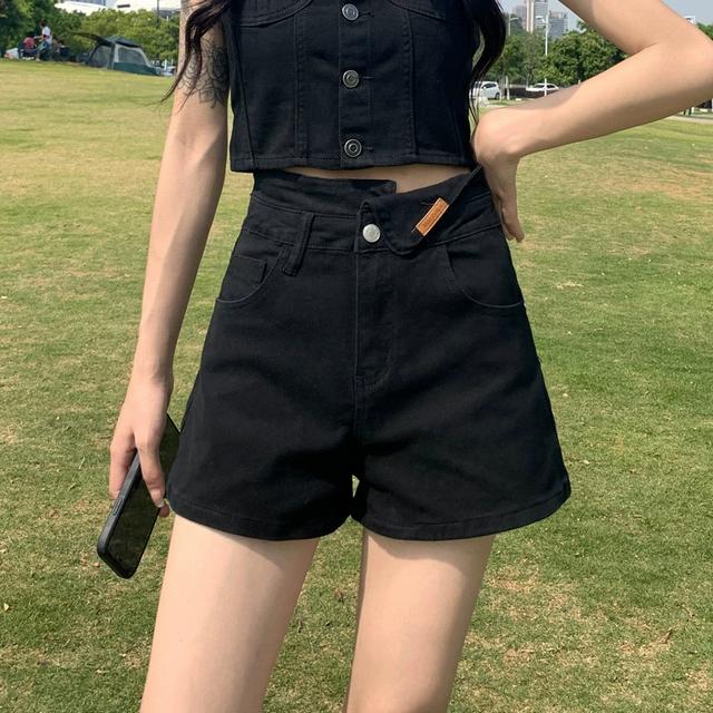 高腰显瘦黑色牛仔裤子女小众设计感夏季薄款宽松阔腿短裤2025新款