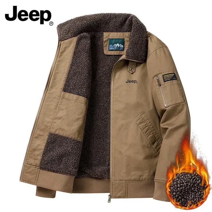 Jeep吉普休闲外套纯棉夹克冬季加绒新款保暖宽松翻领潮流百搭加厚