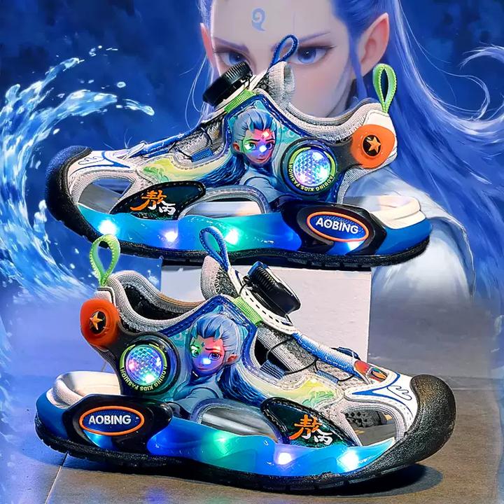 巴拉童年哪吒敖丙男童凉鞋夏季2025新款儿童发光亮灯运动凉拖男孩