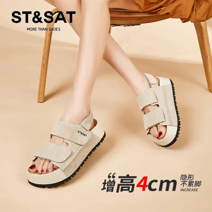 星期六时尚露趾拖鞋外穿厚底罗马凉鞋女秋季百搭防滑运动勃肯凉拖