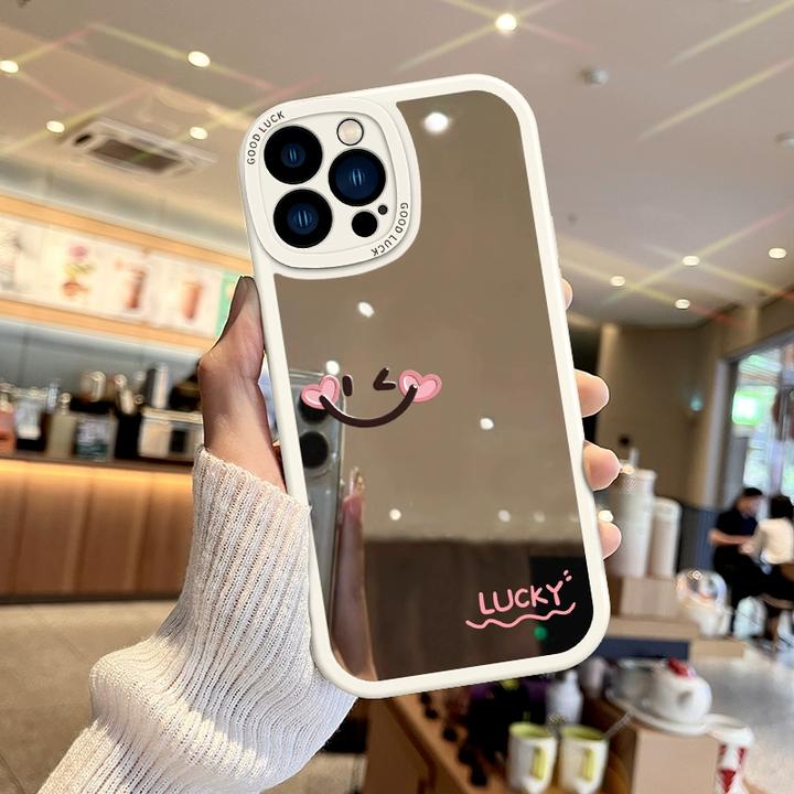 适用苹果16手机壳镜面笑脸iphone15ProMax新款高级感13补妆镜子12