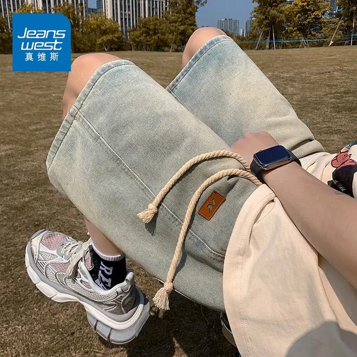 真维斯牛仔短裤男夏季新款高街潮流直筒裤子宽松休闲薄款五分裤