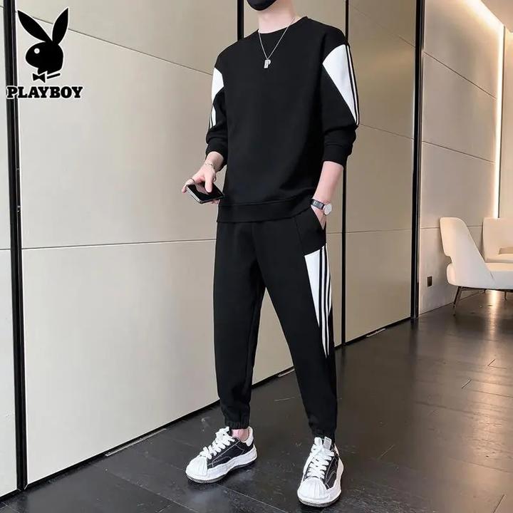 花花公子秋季休闲套装男厚T恤2025新款潮牌搭配帅气运动服男一套