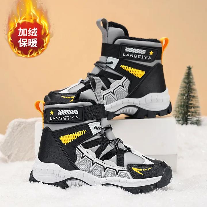 男童雪地靴冬季加绒加厚棉鞋中大童防滑防水保暖东北大棉靴子学生