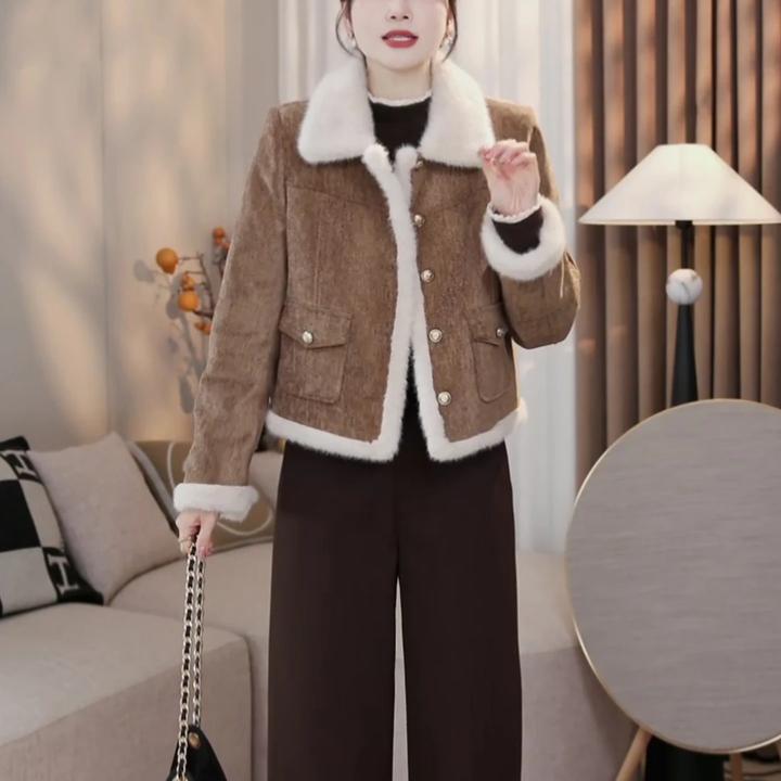 LMENY“夹心热可可”厚实有质感～斜纹雪尼尔毛毛拼接羽绒服