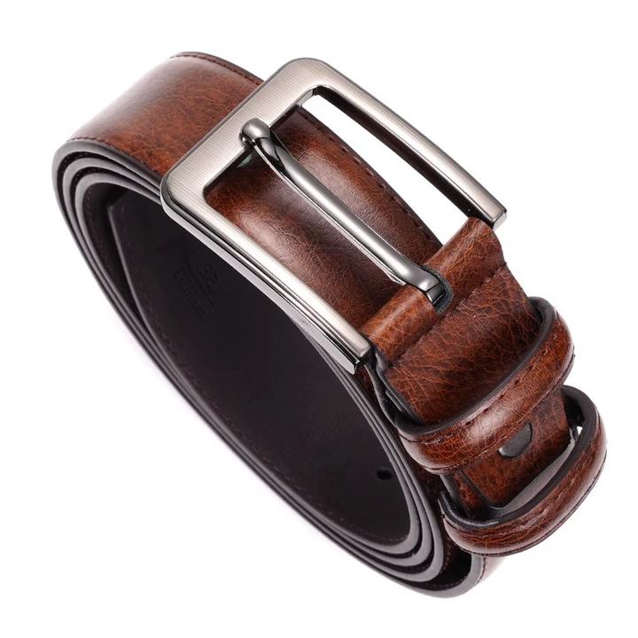 日本进口【无印MUJ】中年商务头层牛皮皮带男真皮针扣款