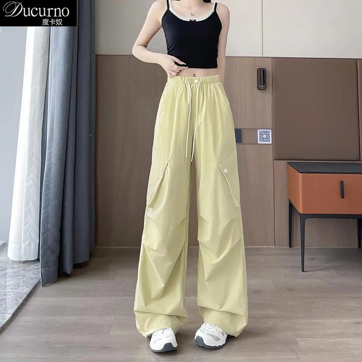 美式冰丝速干衣服工装裤女通勤裤子夏季薄款新款酷飒风女装高级感