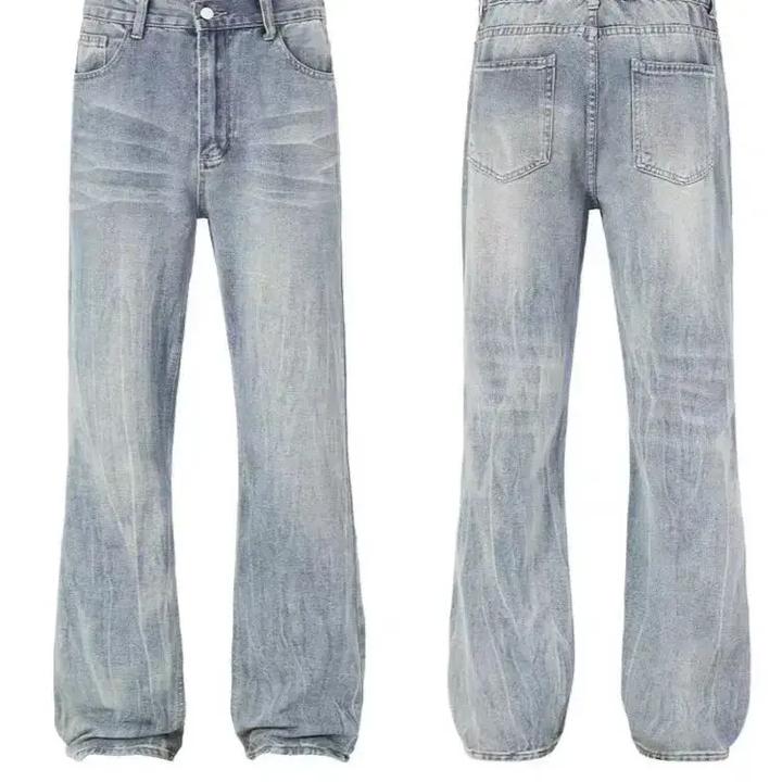 2025新款美式高街竹节纹微喇牛仔裤男春款cleanfit百搭直筒长裤潮